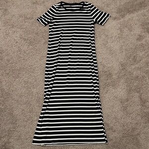 Tahari Black and White Striped Maxi Dress
